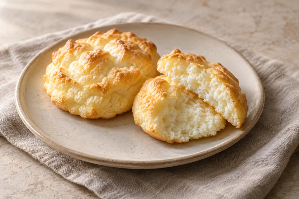 AI-generated serving suggestion for Cream Cheese Cloud Rounds. Light, egg-based rounds with cream cheese, made by folding whipped whites into a smooth base.
